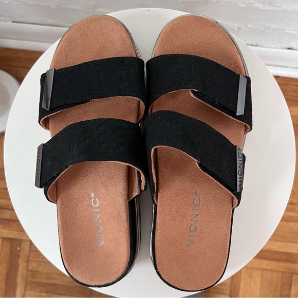 Vionic Brandie Linen Platform Slide Sandals Black Comfort Orthopedic Shoes NWOT - Picture 8 of 14
